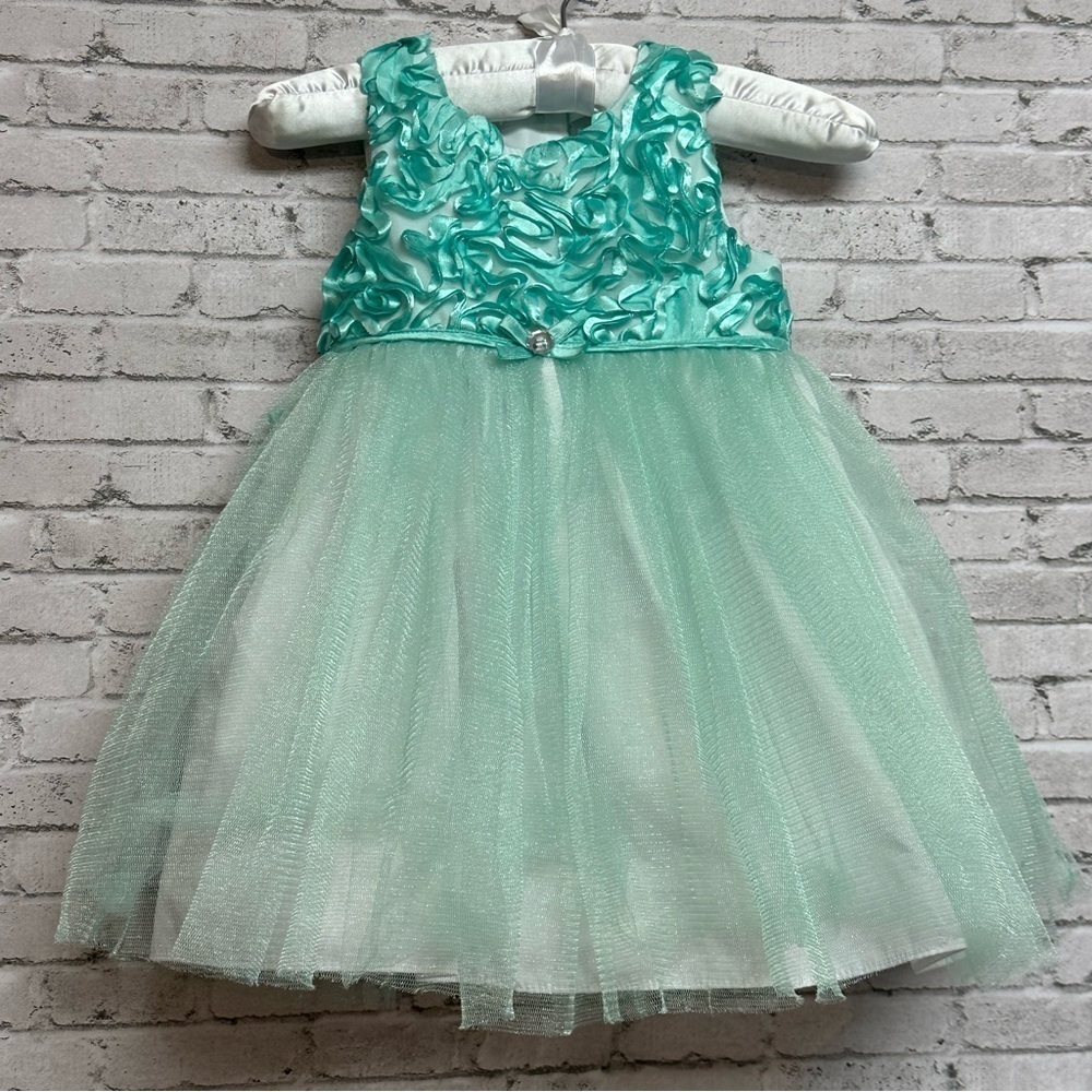 Special Occasion by Marmellata Tulle Size 12 Months Dress Green Flowers Holiday